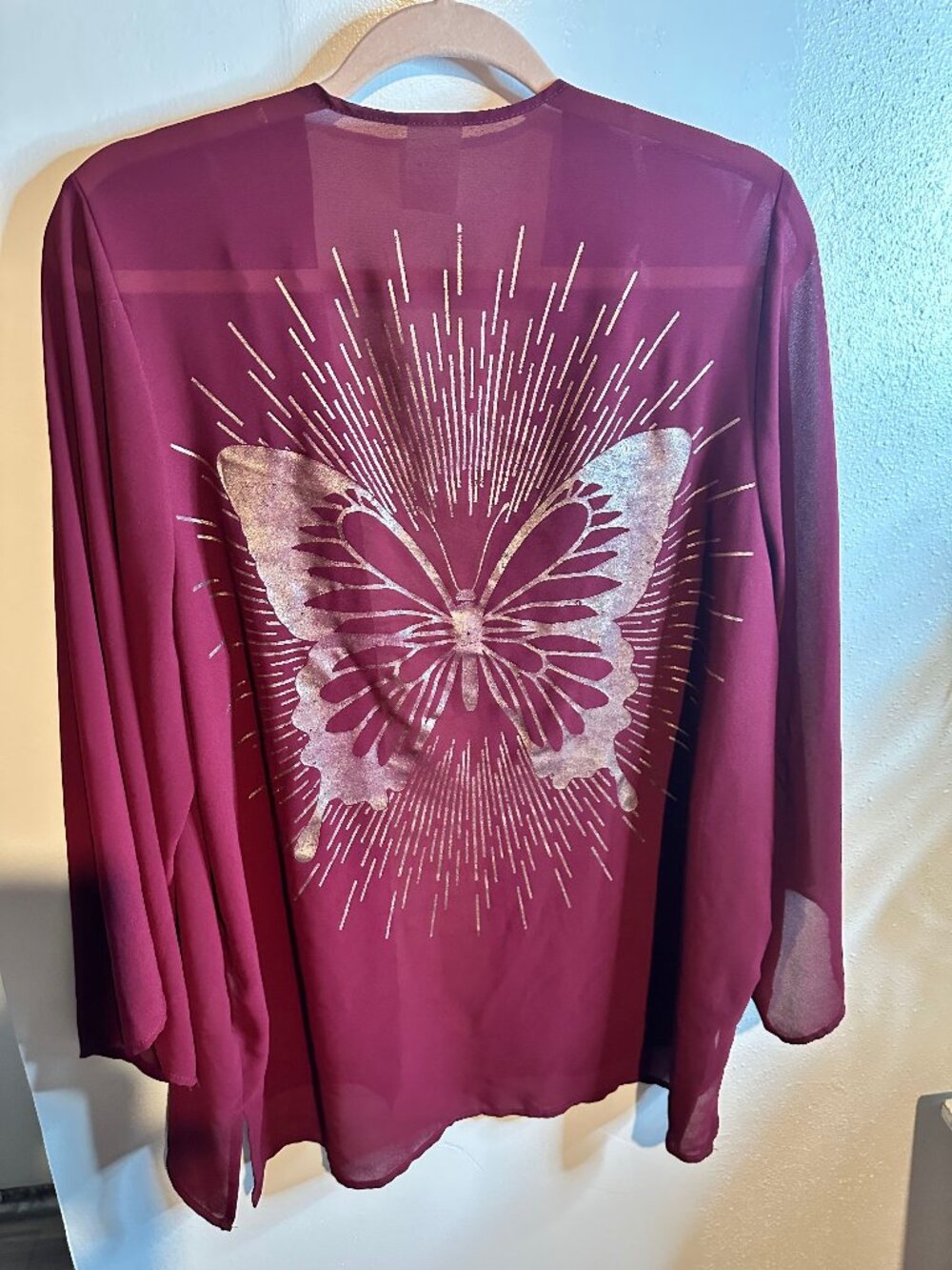 No Boundaries Butterfly Foil Sheer Kimono S/M